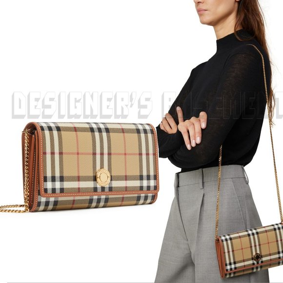 BURBERRY beige Vintage Check HANNAH Flap convertible Chain clutch Wallet Bag NWT - Picture 9 of 10